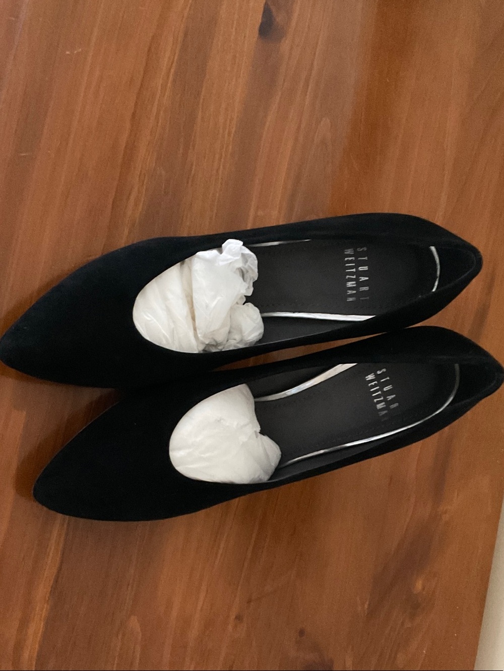 Stuart Weitzman Black Pointed Suede-Look Flats